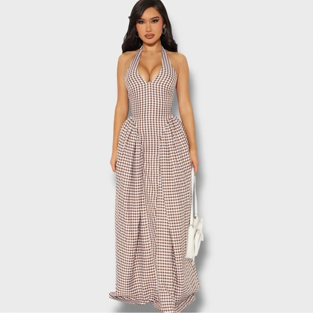 Fashion Nova - Jocelyn Gingham Maxi Dress - Milkmaid Dress
